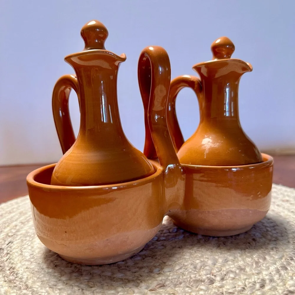 Williams Sonoma Vintage clay Ceramic Oil and Vinegar Cruet Set.